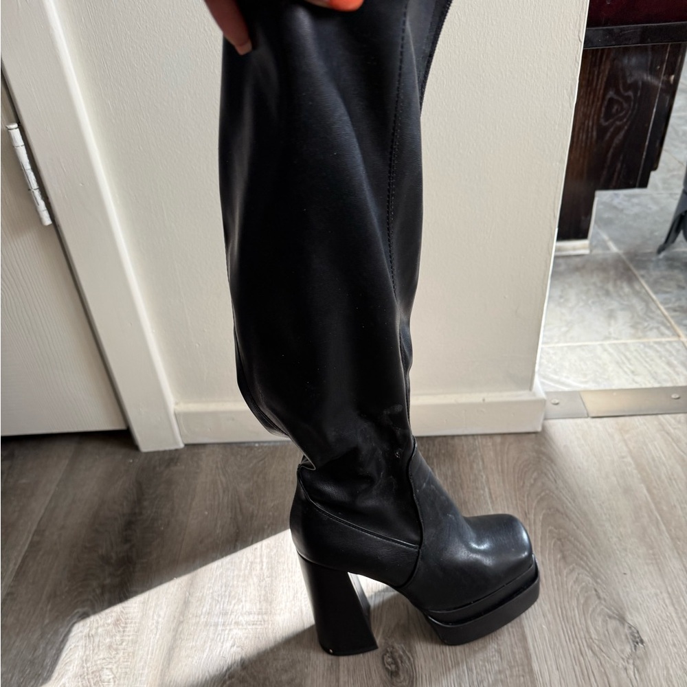 Black Platform Knee-High Boots